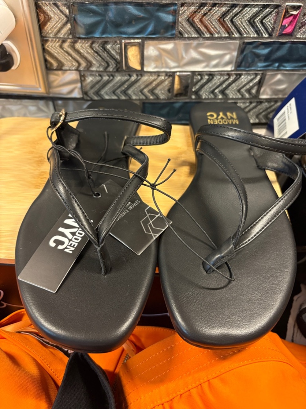 Steve Madden Black Strappy Thong Sandals